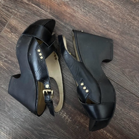 Michael Kors Black Leather Women's Platform Slingback Heels - Picture 4 of 7